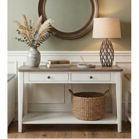 P2728-50 : Bàn Trang Trí, Bàn Console - Trắng + Nâu